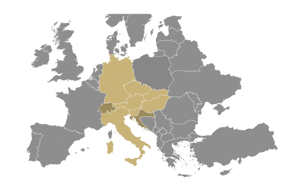 Europa-Karte mit markierten Ländern Schweiz I Kroatien